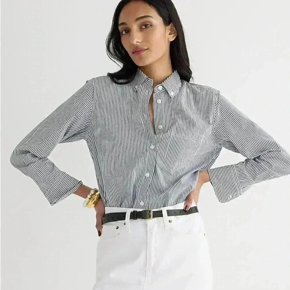 J. Crew | French Blue & White Striped Boyfriend Button Down Shirt - Picture 2 of 7